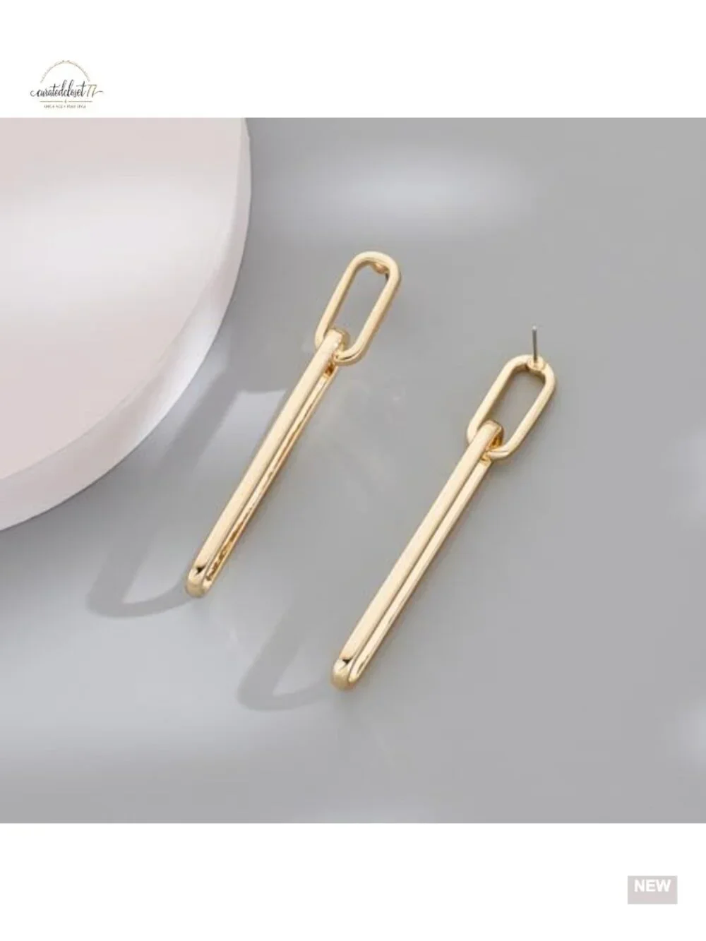 Geometric Link Drop Dangle Earrings Long Hypoallergenic Brass